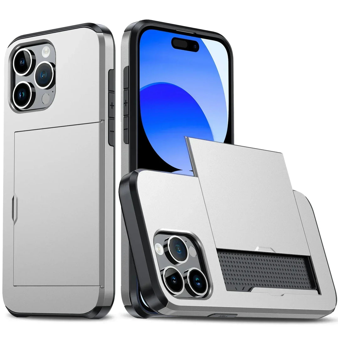 Karnz | LuxShield etui na iPhone z miejscem na karty | Smukły design | Przechowywanie kart | Ochrona i styl