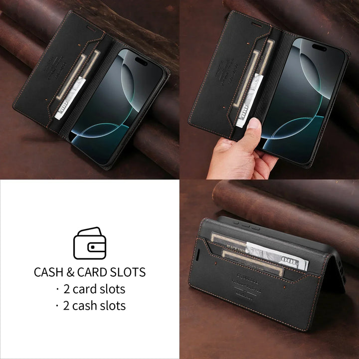 Sandsberg | RFID Skórzana Etui na iPhone 16/15 Z Magnesem i Portfelem