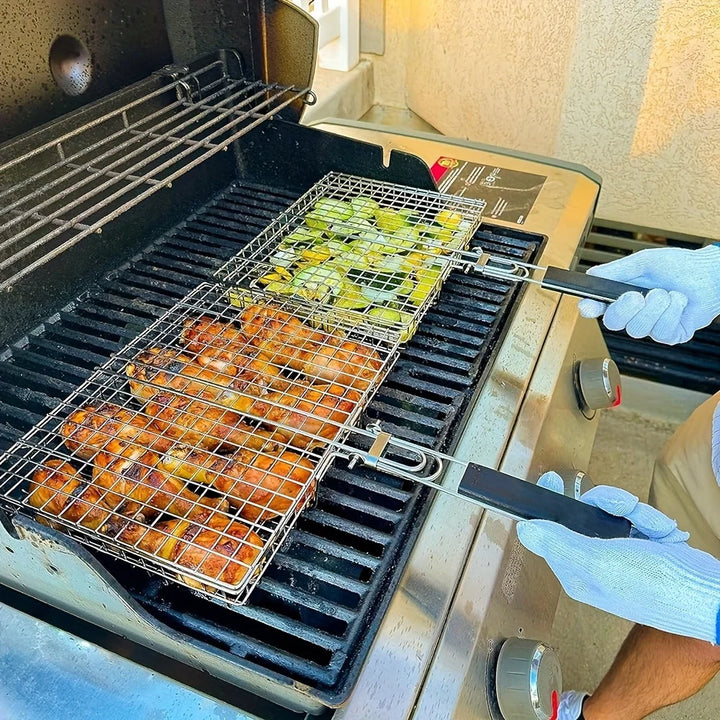 Grillaro Kosz Grillowy | Składany i Nieprzywierający | Stal Nierdzewna i Odporny na Ciepło | Do Mięsa i Warzyw