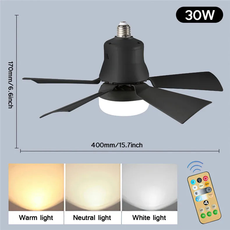 30W E27 Wentylator sufitowy z oświetleniem i pilotem - funkcja ściemniania LED, inteligentny cichy wentylator do sypialni i salonu | Karnz