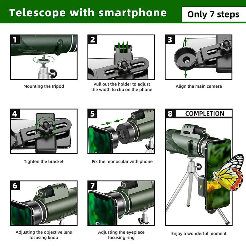 80x100 HD Zoom Monokular Teleskop: Wydajne przenośne lornetki do polowania, kempingu i odkrywania przyrody