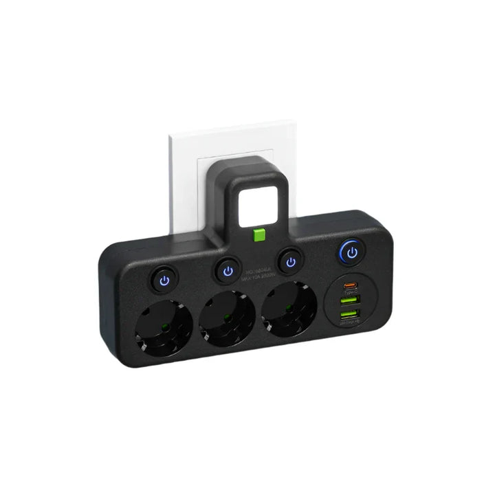 Karnz | Listwa zasilająca VOLTRIQ ProLine | 3–4 gniazda + 2× USB &amp; 1× Typ-C | 2500 W | Ochrona przed przepięciami &amp; Przełącznik kontrolny