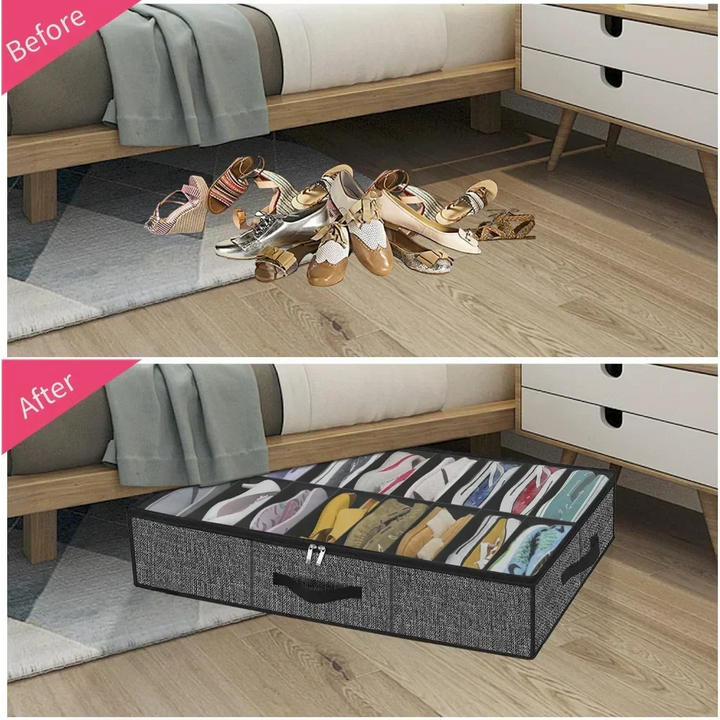 OrdiShoe Organizer na buty | Przechowywanie pod łóżkiem | Pojemność: 12 par | Odporny na kurz i składany
