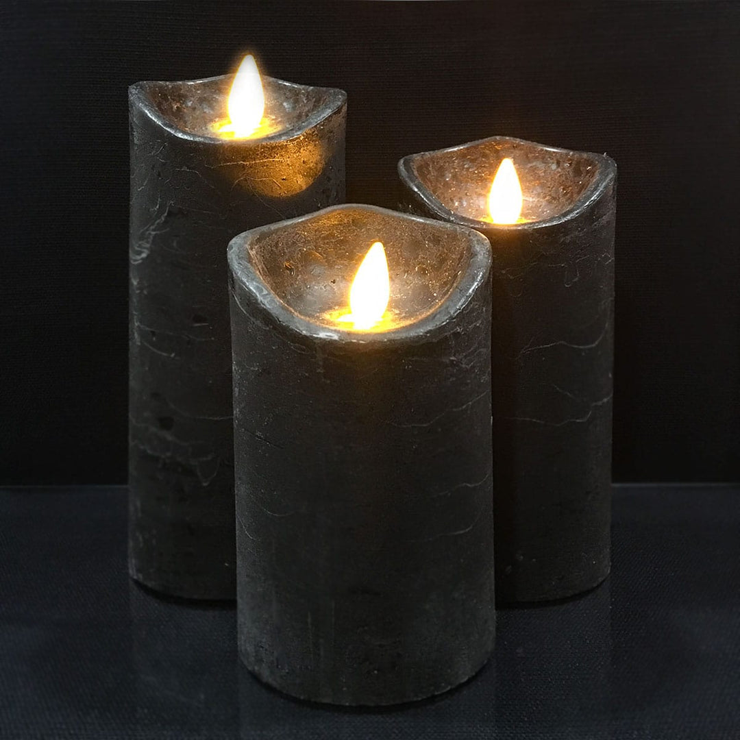 Świeca LED - rustykalna - 3 sztuki - 10/12,5/15 cm - z płomieniem 3D - (różne kolory) | Karnz