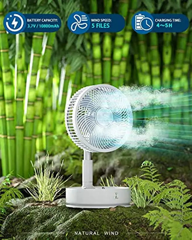 Przenośny wentylator stojący 6 cali | Składana teleskopowa podstawa/USB | Akumulator ładowany | 3 prędkości, super cichy, regulowana wysokość | Karnz