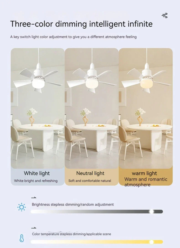 30W E27 Wentylator sufitowy z oświetleniem i pilotem - funkcja ściemniania LED, inteligentny cichy wentylator do sypialni i salonu | Karnz