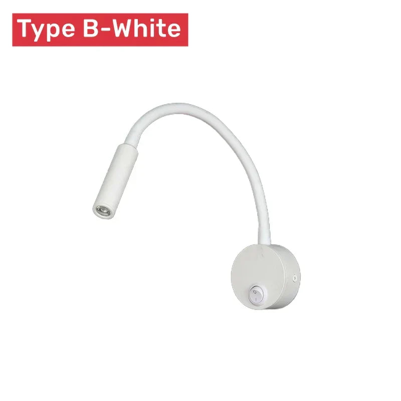 Karnz | Nowoczesna elastyczna lampa LED do czytania na ścianę z włącznikiem do sypialni i biura - 1W/3W