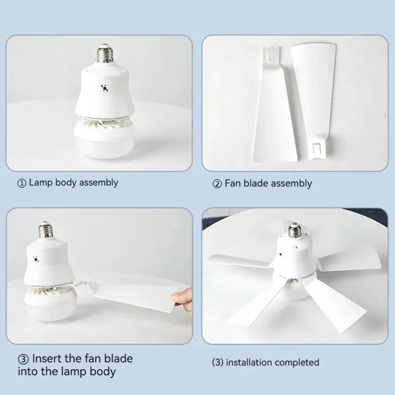 Wentylator sufitowy LED z pilotem – ściemnialny 30W, podstawa E27, nowoczesne inteligentne bezprzewodowe oświetlenie wentylatora do sypialni i salonu | Karnz