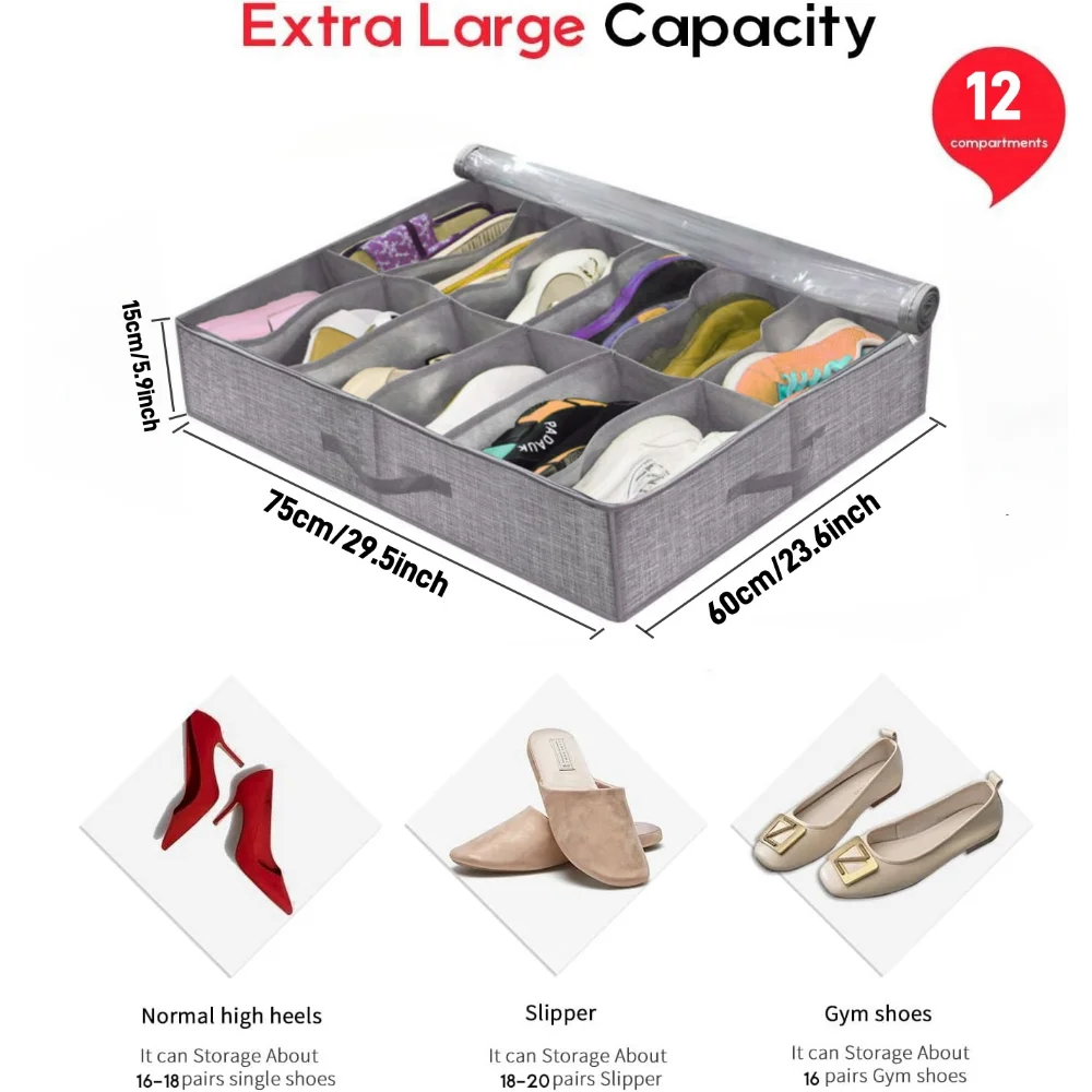 OrdiShoe Organizer na buty | Przechowywanie pod łóżkiem | Pojemność: 12 par | Odporny na kurz i składany