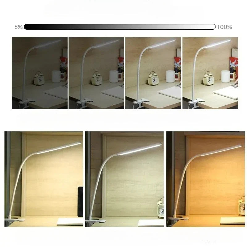 Karnz | LED-Lampa zaciskowa LumaFlex | 3 kolory światła i 10 poziomów jasności | Zasilanie USB | Elastyczna szyja | Przyjazna dla oczu i ściemniana