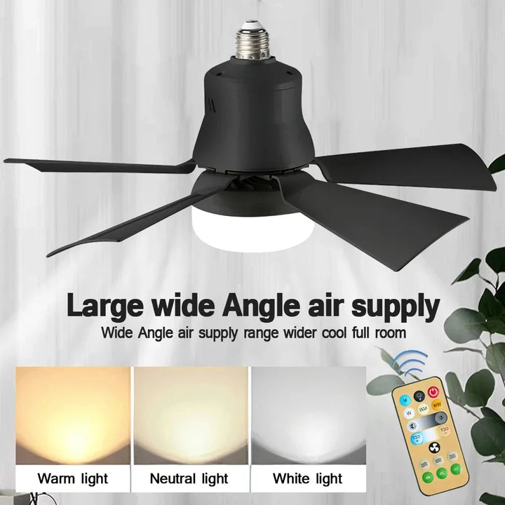 Wentylator sufitowy LED z pilotem – ściemnialny 30W, podstawa E27, nowoczesne inteligentne bezprzewodowe oświetlenie wentylatora do sypialni i salonu | Karnz