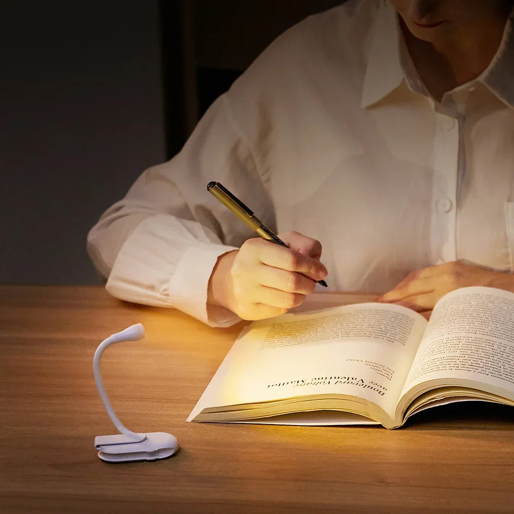 Mini Lampa książkowa - Przenośna lampa nocna z klipsem i ładowaniem USB, dimmowalne LED do sypialni, ochrona oczu i kemping - Lampa książkowa z klipsem 360°
