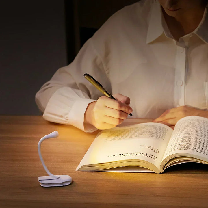 Mini Lampa Książkowa - Przenośna Lampa Nocna Clip-On z Ładowaniem USB, ściemniana LED do Sypialni, Ochrona Oczu i Kempingu - Lampa Książkowa z Obrotowym Klipsem 360°