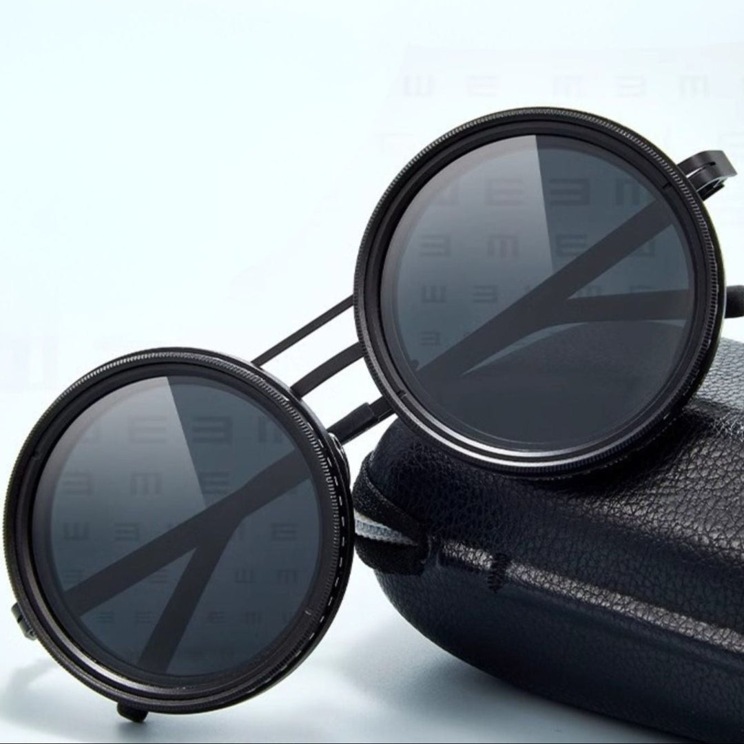 VisionRound Polaryzowane okulary przeciwsłoneczne – Unisex Retro-Design z regulowanym filtrem światła | Karnz