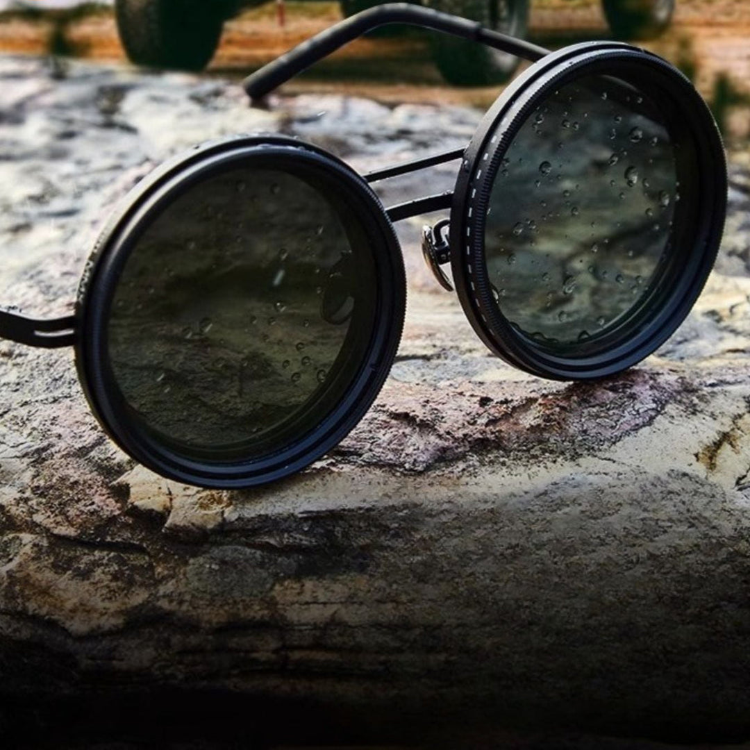VisionRound Polaryzowane okulary przeciwsłoneczne – Unisex Retro-Design z regulowanym filtrem światła | Karnz