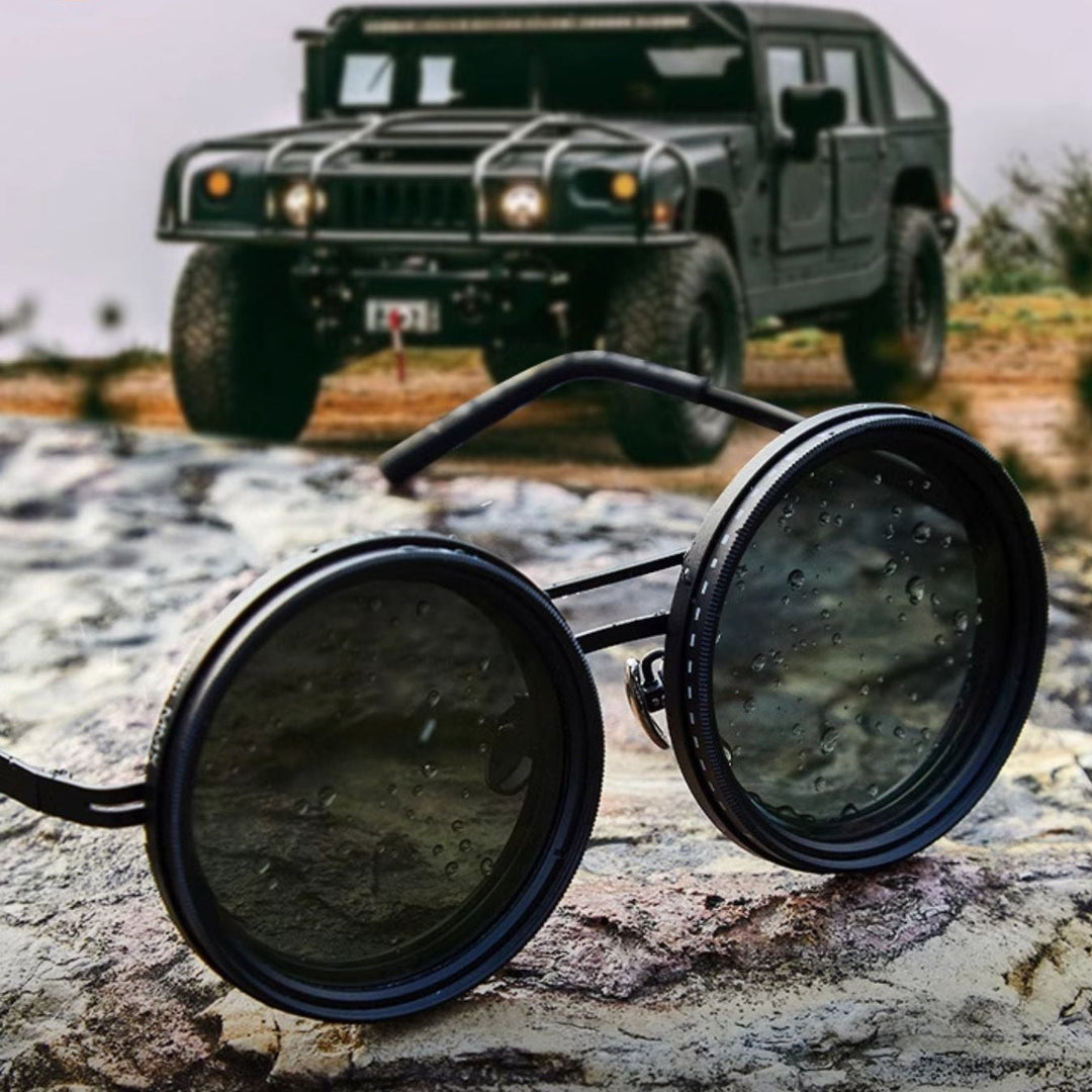 VisionRound Polaryzowane okulary przeciwsłoneczne – Unisex Retro-Design z regulowanym filtrem światła | Karnz