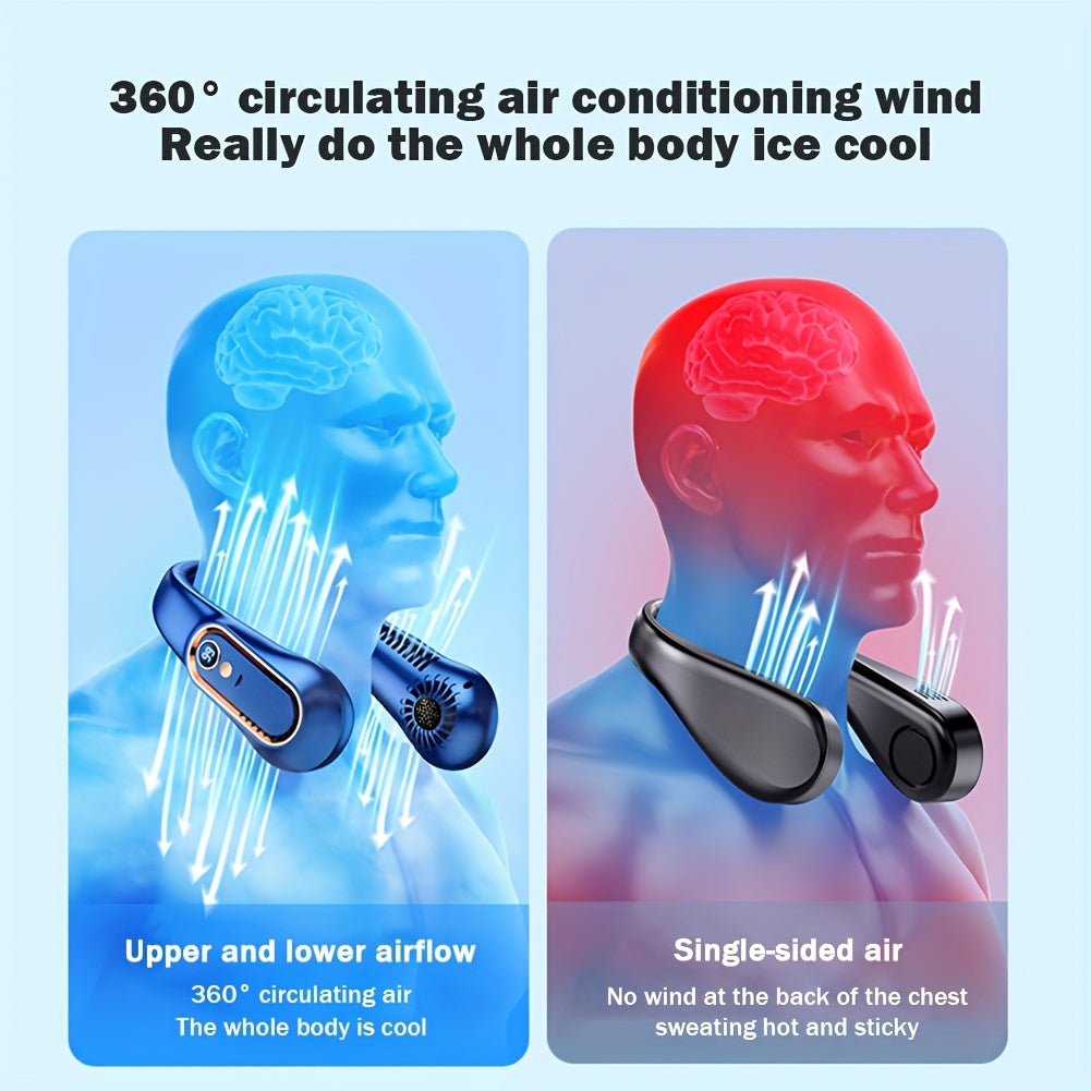 Zachowaj chłód i wygodę z tym USB-ładowanym wentylatorem na szyję z 5 poziomami prędkości - wyświetlacz cyfrowy i bezłopatkowy! | Karnz