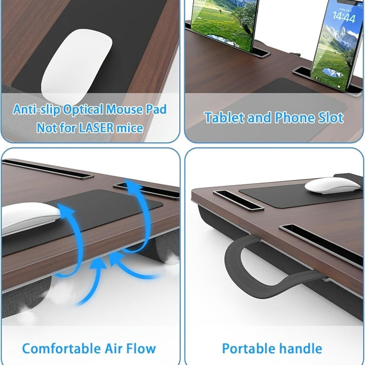 Ergonomiczny stojak na laptopa z podparciem na nadgarstek i miejscami na urządzenia | Karnz
