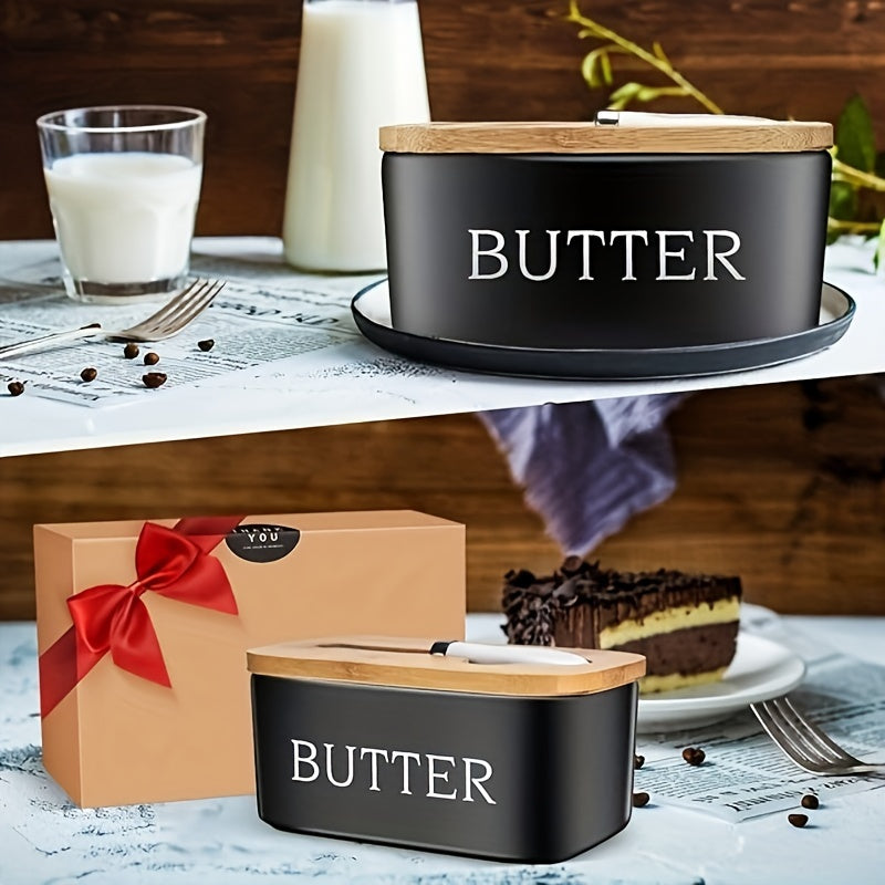 Luksusowa duża maselnica z pokrywką – ceramiczny pojemnik na blacie z nożem, wysokiej jakości silikonowa uszczelka i łatwy do czyszczenia design – idealny prezent kuchenny dla miłośników masła