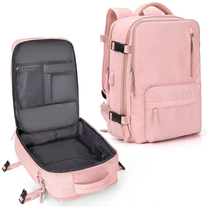 Karnz | Travelliva Damski Plecak Podróżny 35 L | Wodoodporny i z portem USB | Ochrona przed kradzieżą i kieszeń na buty | Do wędrówek, codzienności i podróży