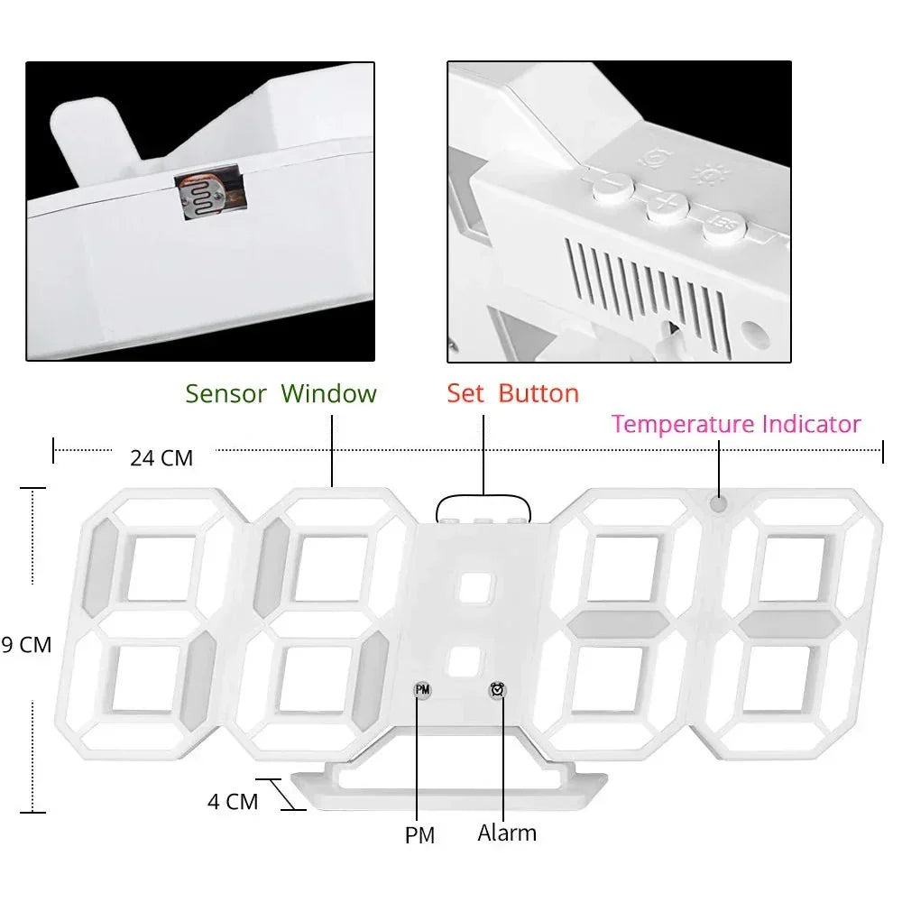 Cyfrowy zegar ścienny 3D LED – Nowoczesny design z funkcją przyciemniania i optymalną widocznością