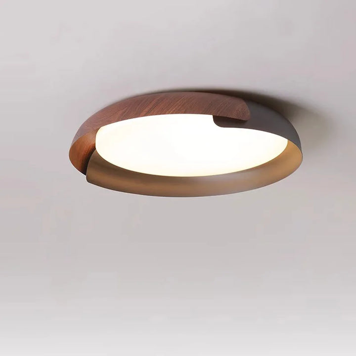Nowoczesna lampa sufitowa z drewnianym wzorem – Stylowe oświetlenie LED do salonu