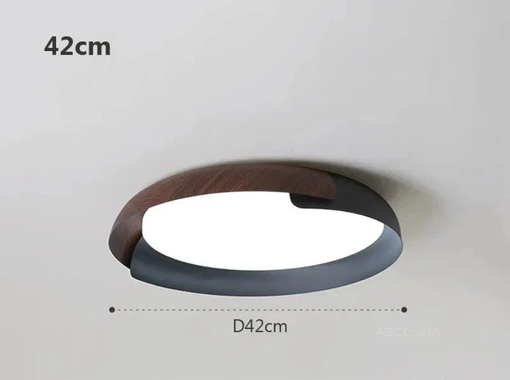 Nowoczesna lampa sufitowa z drewnianym wzorem – Stylowe oświetlenie LED do salonu
