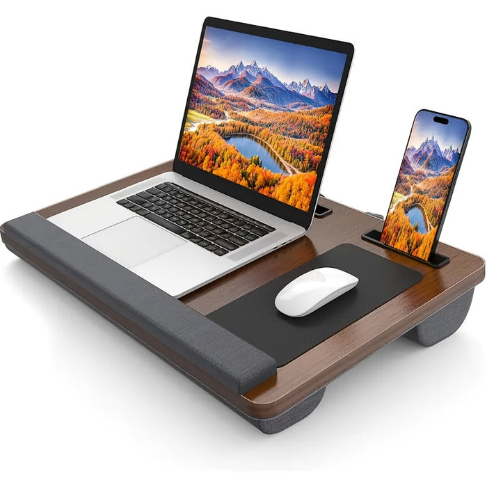 Ergonomiczny stojak na laptopa z podparciem na nadgarstek i miejscami na urządzenia | Karnz