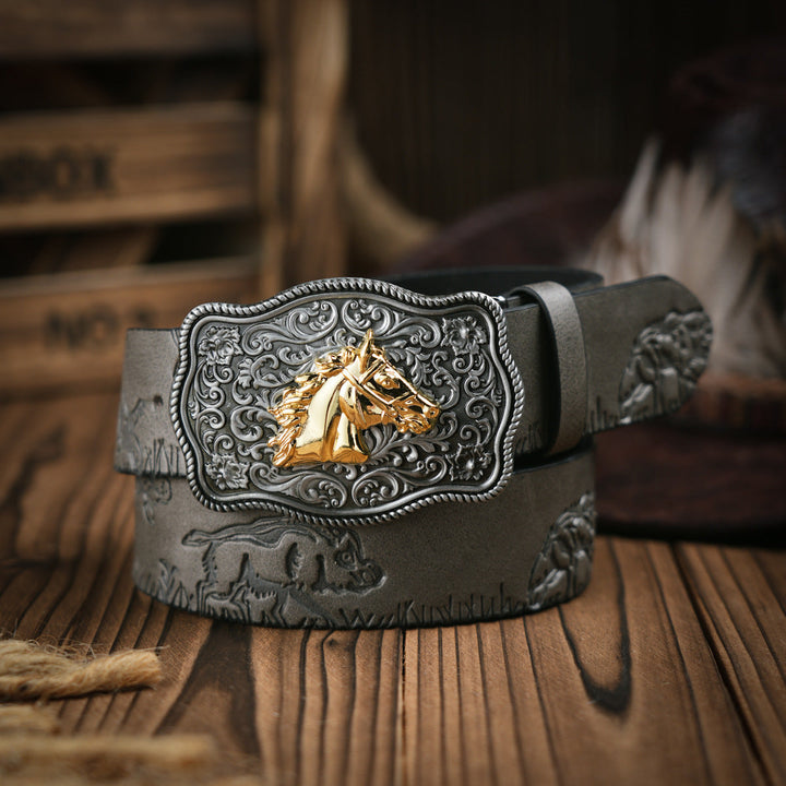 Karnz | Męski pasek w stylu western – Wegańska skóra z solidną metalową klamrą