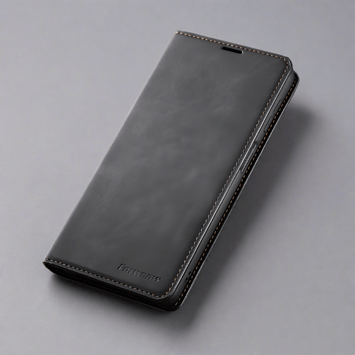 Skórzana etui na iPhone 15 w formacie portfela | Magnetyczne etui z klapką z kieszeniami na karty