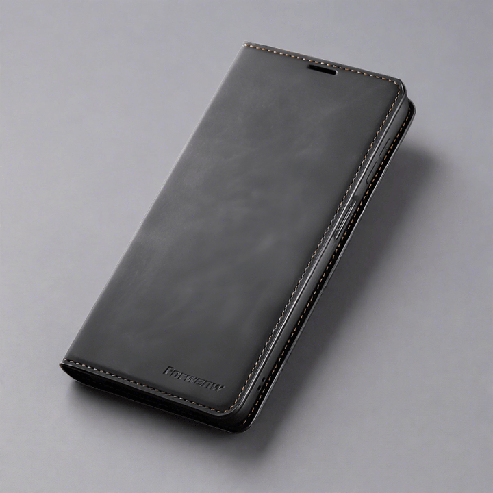 Skórzana etui na iPhone 15 w formacie portfela | Magnetyczne etui z klapką z kieszeniami na karty