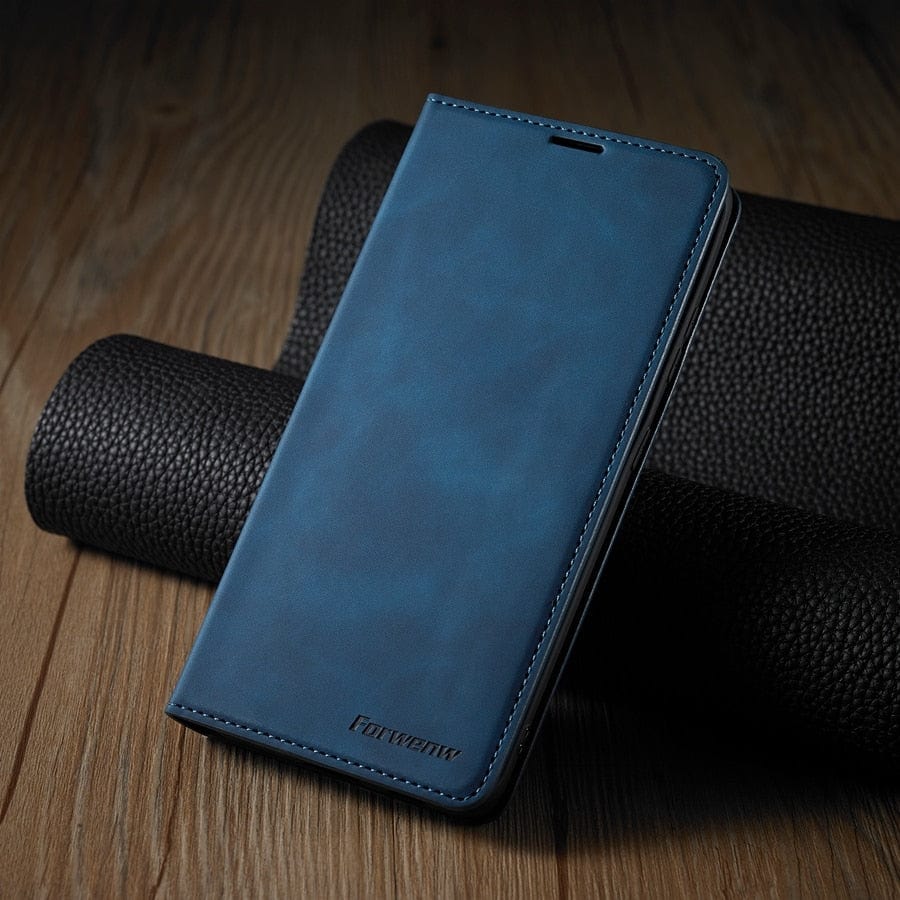 Skórzana etui na iPhone 15 w formacie portfela | Magnetyczne etui z klapką z kieszeniami na karty