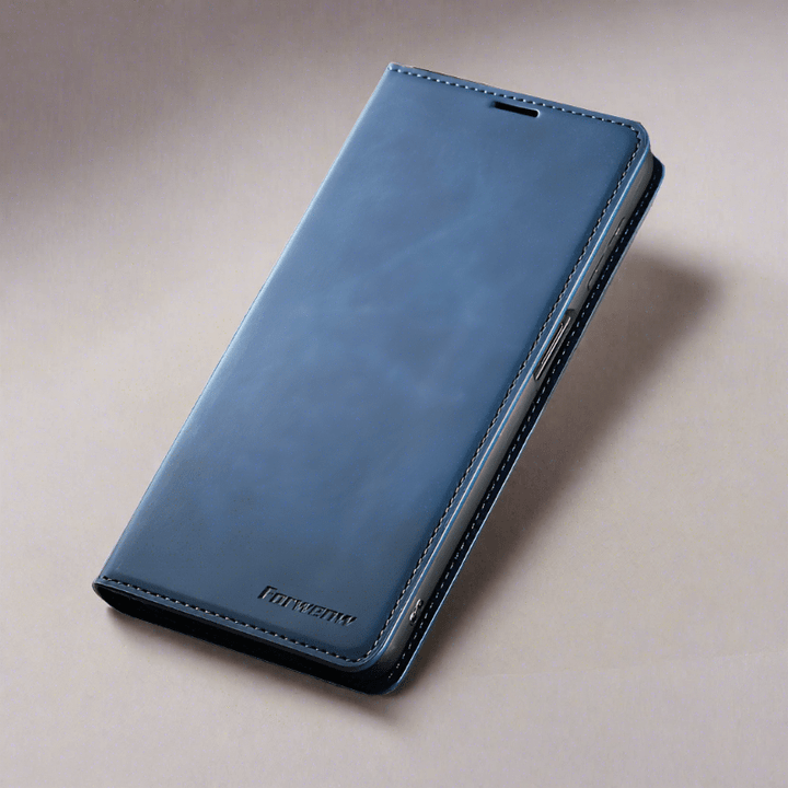 Skórzana etui na iPhone 15 w formacie portfela | Magnetyczne etui z klapką z kieszeniami na karty