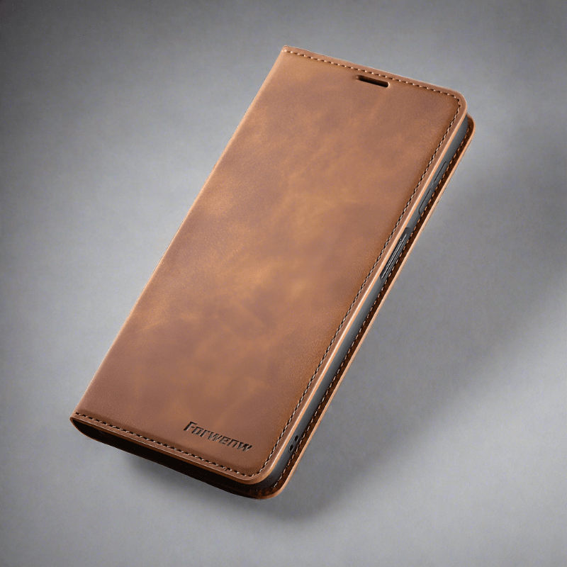 Skórzana etui na iPhone 15 w formacie portfela | Magnetyczne etui z klapką z kieszeniami na karty