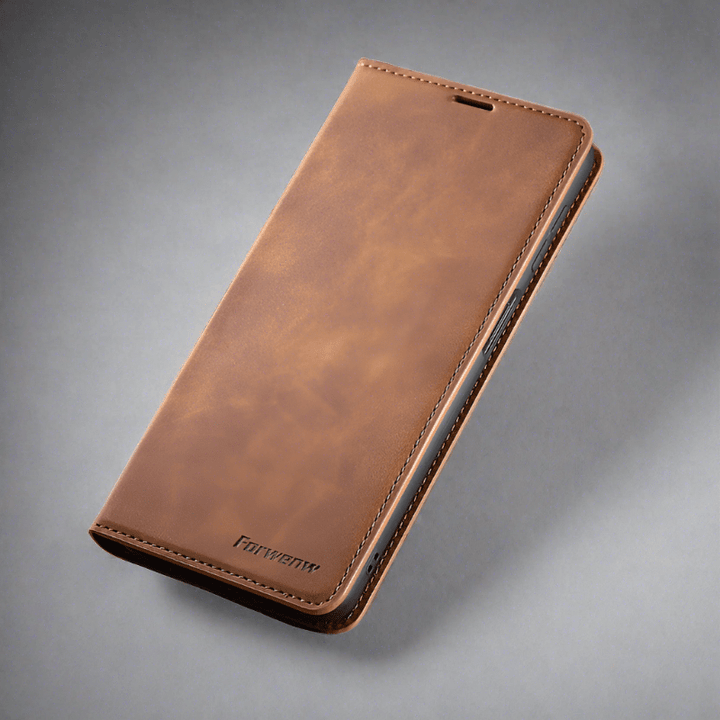Skórzana etui na iPhone 15 w formacie portfela | Magnetyczne etui z klapką z kieszeniami na karty