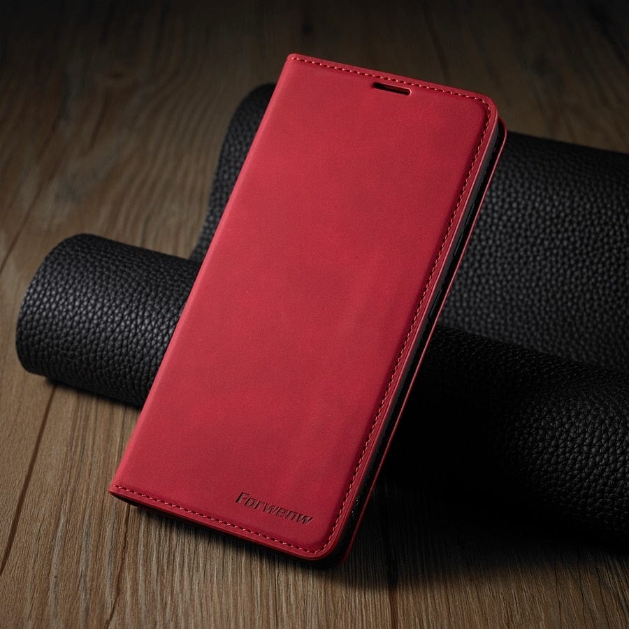 Skórzana etui na iPhone 15 w formacie portfela | Magnetyczne etui z klapką z kieszeniami na karty