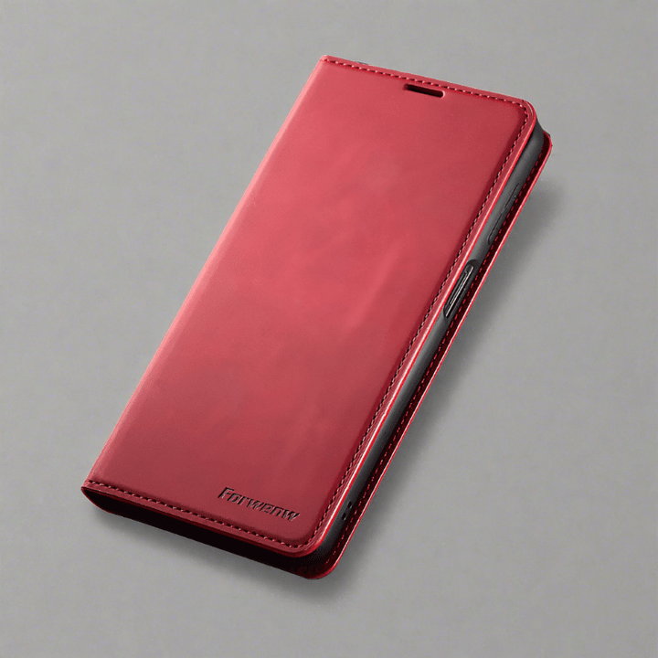 Skórzana etui na iPhone 15 w formacie portfela | Magnetyczne etui z klapką z kieszeniami na karty
