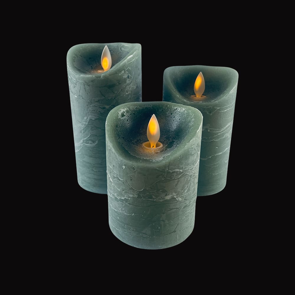 Świeca LED - rustykalna - 3 sztuki - 10/12,5/15 cm - z płomieniem 3D - (różne kolory) | Karnz