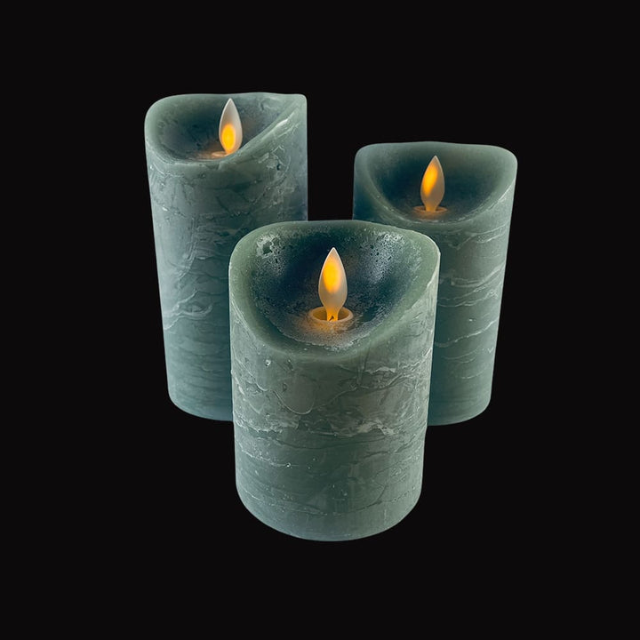 Świeca LED - rustykalna - 3 sztuki - 10/12,5/15 cm - z płomieniem 3D - (różne kolory) | Karnz