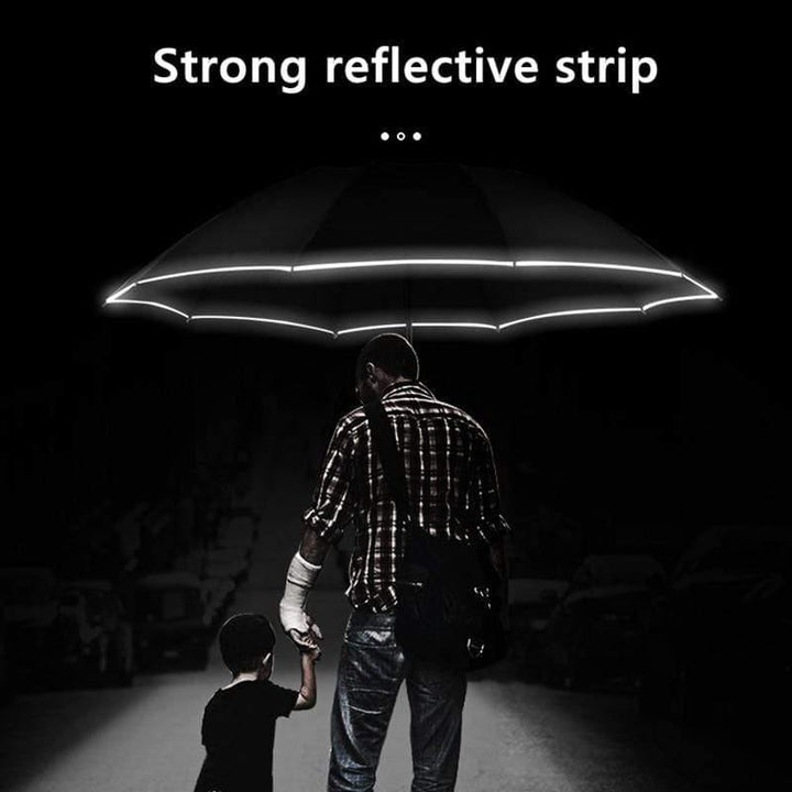 Automatyczny parasol z odblaskowym paskiem, odwrócony parasol LED, trzykrotnie składany, odwrócony, 10 żeber, wiatroodporne parasole do podróży