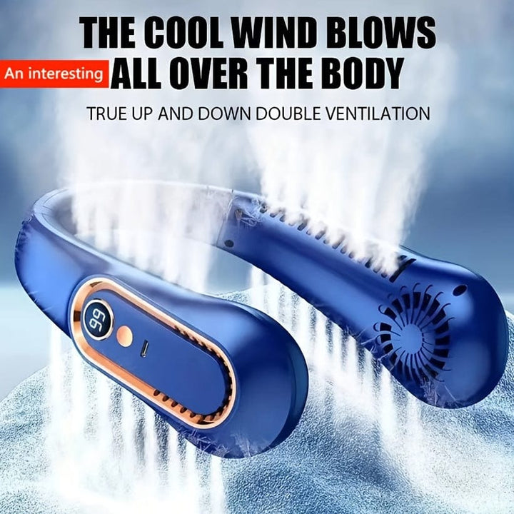 1szt. Wentylator bezłopatkowy na szyję, przenośny wentylator chłodzący USB z 5 prędkościami i wyświetlaczem cyfrowym - super mocna technologia i bezłopatkowy design do użytku na zewnątrz | Karnz