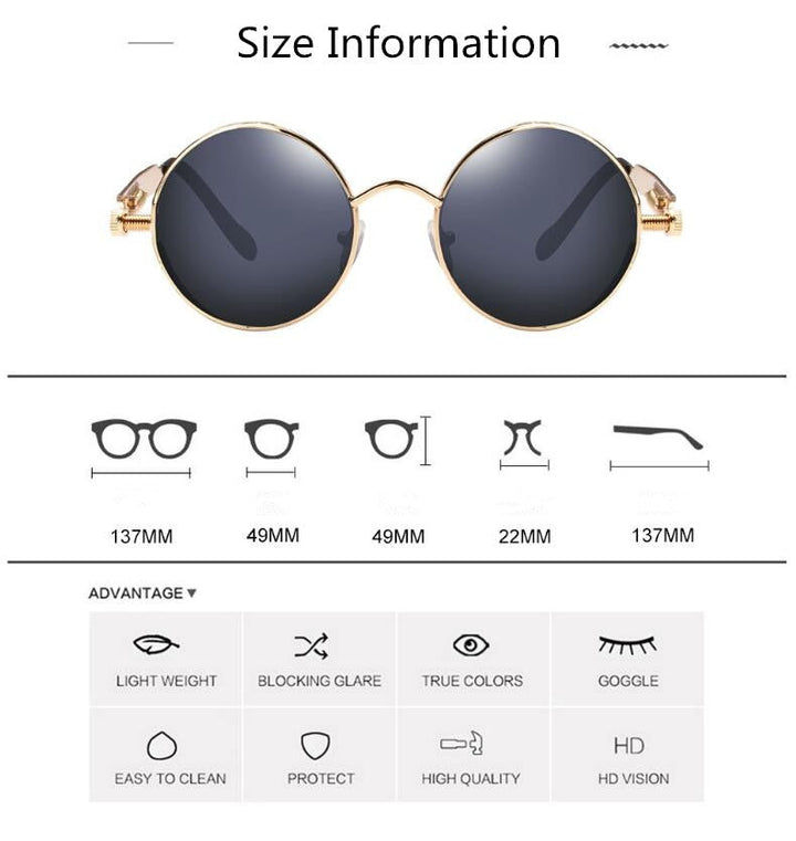 Kreatywne Okrągłe Retro Metalowe Okulary Przeciwsłoneczne | Karnz