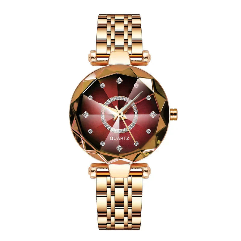 Wodoszczelny zegarek damski – Elegancja z diamentową tarczą w gwiaździstym stylu
