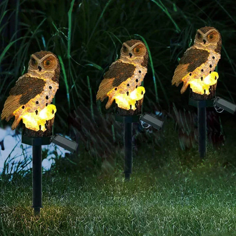 Karnz | Lampa ogrodowa OwlGlow Solar | Autonomiczne oświetlenie LED na zewnątrz | Wbudowany czujnik zmierzchu | Wodoodporność IP65 | 45 cm szpikulec ziemny | Dekoracyjny design sowy