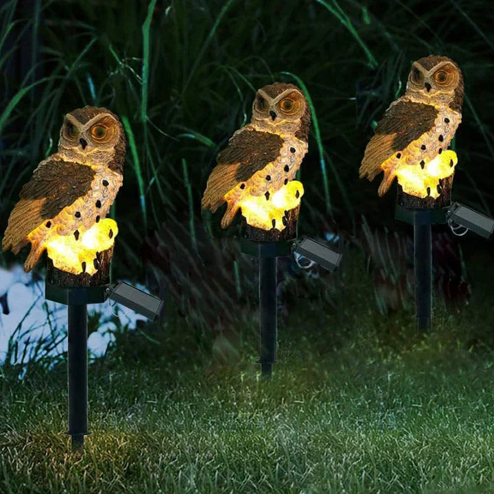 Karnz | Lampa ogrodowa OwlGlow Solar | Autonomiczne oświetlenie LED na zewnątrz | Wbudowany czujnik zmierzchu | Wodoodporność IP65 | 45 cm szpikulec ziemny | Dekoracyjny design sowy