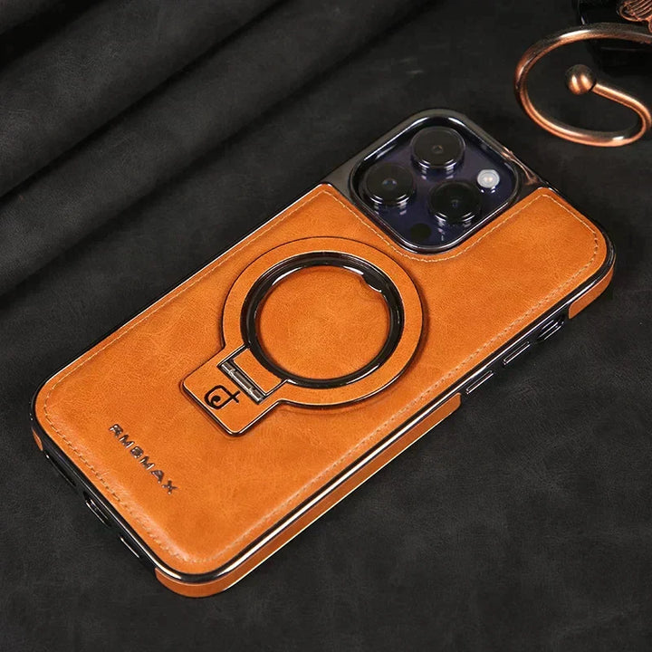 Skórzana etui z niewidocznym stojakiem do iPhone&
