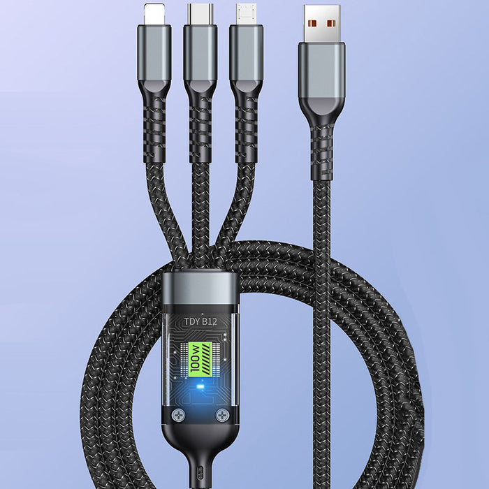🔥3-w-1 100W Przezroczysty Kabel Szybkiego Ładowania