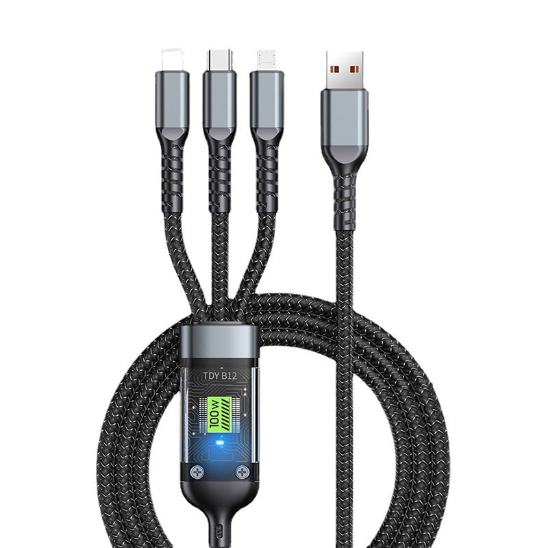 🔥3-w-1 100W Przezroczysty Kabel Szybkiego Ładowania