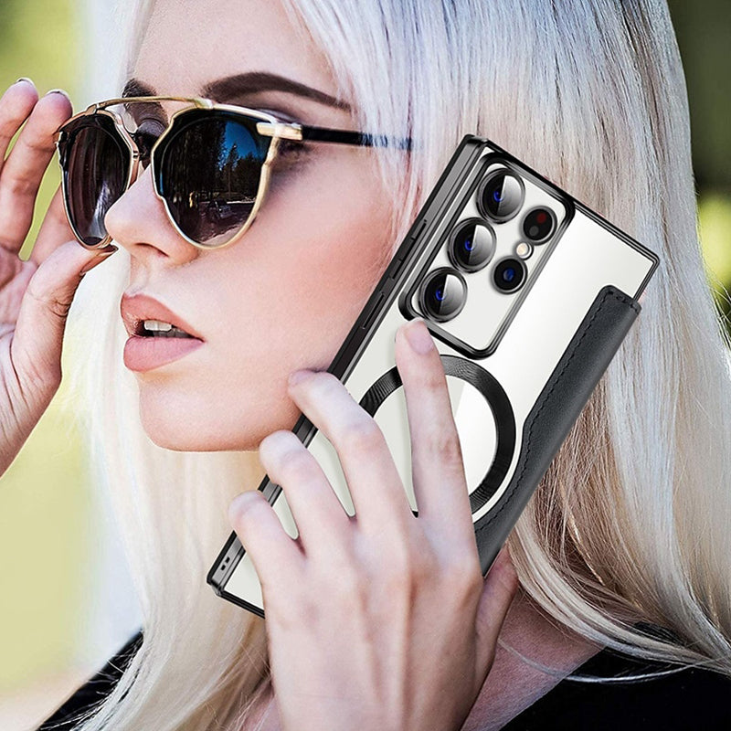 Sandsberg | Magnetyczna etui Flip do Samsunga | Skórzana struktura z uchwytem na palec