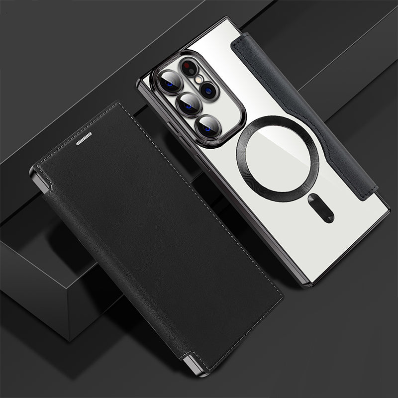 Sandsberg | Magnetyczna etui Flip do Samsunga | Skórzana struktura z uchwytem na palec